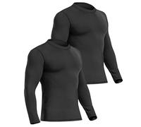 UNIQUEBELLA Pack of 2 Mens Thermal Underwear Long Sleeve Top Gym Base Layer T Shirt Warm Vests For Men Solid Black