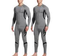 UNIQUEBELLA Two-Piece Mens Thermal Underwear Set Long Sleeve Tops Long Johns Thermal Base Layer Bottom Fleece Lined Quick Drying
