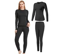 UNIQUEBELLA Womens Thermal Underwear Set,Crew Neck Long Sleeved Base Layer Top & Leggings Multifunctional Home Thermal Base Layers for Sports Skiing Black