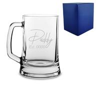 Uniqueful Men's Personalised Engraved Beer Mug Daddy Est. Date Design Fathers Day Dad in Clear Uniqueful Clear