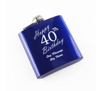 Uniqueful Men's Personalised Happy 40th Birthday Engraved 6oz Blue Steel Hip Flask Uniqueful Blue