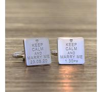 Uniqueful Men's Personalised Keep Calm & Marry Me Silver Finish Cufflinks Engagement Uniqueful Silver One Size