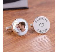 Uniqueful Men's Personalised Loves Daddy Photo Upload Silver Finish Cufflinks for Dad Uniqueful Silver One Size