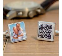 Uniqueful Men's Personalised Secret Message QR Photo Upload Silver Finish Cufflinks Uniqueful Silver One Size