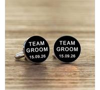 Uniqueful Men's Personalised Team Groom Stag Do Wedding Silver Finish Cufflinks in Black Uniqueful Black One Size
