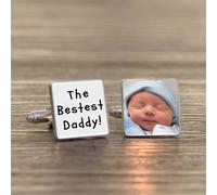 Uniqueful Men's Personalised The Bestest Daddy Photo Upload Silver Finish Cufflinks Uniqueful Silver One Size