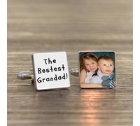 Uniqueful Men's Personalised The Bestest Grandad Photo Upload Silver Finish Cufflinks Uniqueful Silver One Size