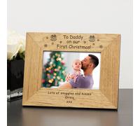 Uniqueful Men's Personalised To Daddy On Our First Christmas Wood Frame 6x4 in Brown Uniqueful Brown