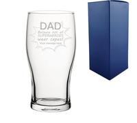 Uniqueful Men's Personalised Tulip Pint Glass with Superhero Dad Design for Dad in Clear Uniqueful Clear