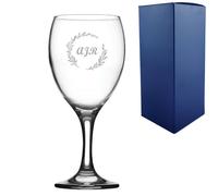 Uniqueful Personalised 12oz Imperial Wine Glass Wreath Design Any Initials in Clear Uniqueful Clear