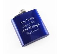 Uniqueful Personalised 6oz Blue Steel Hip Flask Any Message in the UK Uniqueful Blue
