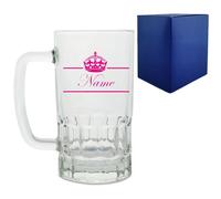 Uniqueful Personalised Any Name Crown Design Glass Tankard Birthday Gift in Clear Uniqueful Clear