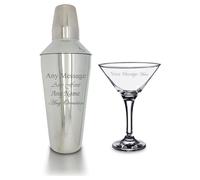 Uniqueful Personalised Cocktail Shaker Set with Martini Glass Birthday Gift in Silver Uniqueful Silver