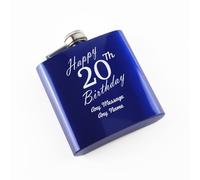 Uniqueful Personalised Engraved 6oz Blue Steel Hip Flask Happy 20th Birthday Uniqueful Blue