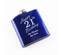 Uniqueful Personalised Engraved 6oz Blue Steel Hip Flask Happy 21st Birthday Uniqueful Blue