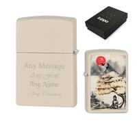 Uniqueful Personalised Engraved Bonsai Buddha Official Zippo Windproof Lighter in Beige | Size: 100ml Uniqueful Beige 100ml