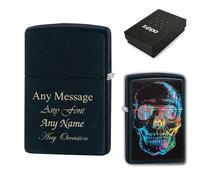 Uniqueful Personalised Engraved Colour Skull Official Zippo Windproof Lighter in Black | Size: 1 Pack Uniqueful Black 1 Pack