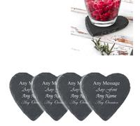 Uniqueful Personalised Engraved Set of 4 Heart Shape Slate Coasters Friend Gift in Black Uniqueful Black