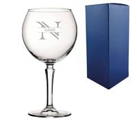 Uniqueful Personalised Hudson Gin Glass Initial & Name 650ml Striped Font in Clear Uniqueful Clear