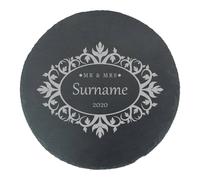 Uniqueful Personalised Round Slate Cheeseboard Mr & Mrs Design Wedding in Black Uniqueful Black
