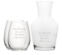Uniqueful Personalised Set of 2 Stemless Wine Glasses & 1 Litre Vin Carafe in Clear Uniqueful Clear
