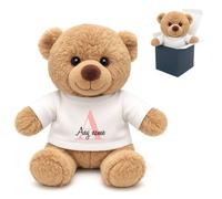 Uniqueful Personalised Soft Light Brown Teddy Bear Initial & Name T-Shirt Toy Uniqueful Brown One Size