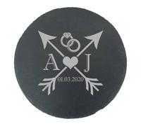 Uniqueful Personalised Wedding Design Engraved Round Slate Cheeseboard in Black | Size: 1 Pack Uniqueful Black 1 Pack