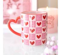 Uniqueful Women's Love Yourself Checkered Mug with Heart Handle in Pink | Size: 1000ml Uniqueful Pink 1000ml
