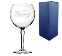 Uniqueful Women's Personalised Engraved 20th Birthday Hudson Gin Glass Silver Finish in Clear Uniqueful Clear