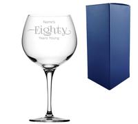 Uniqueful Women's Personalised Engraved 80th Birthday Silver Finish Gin Glass in Clear Uniqueful Clear