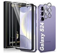 UniqueMe 2+2 Pack for Samsung Galaxy S24 Screen Protector, Tempered Glass Film and Camera Lens Protector, 【Support Fingerprint】 Anti Scratch HD Clear Protective Film with Lens Cover + Install Tool