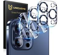 UniqueMe [3 Pack for iPhone 15 Pro/iPhone 15 Pro Max Camera Lens Protector, Ultra HD Tempered Glass Camera Len Protection Cover [Case Friendly] [Anti Scratch] [Night Shooting Mode]-Blue