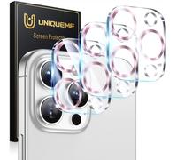 UniqueMe Compatible for 3 Pack iPhone 16 Pro/iPhone 16 Pro Max Camera Lens Protector - [Drop Protection][Case Friendly] 9H Tempered Glass Camera Cover Screen [Update New Version] - Pink
