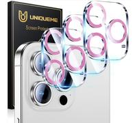 UniqueMe for 3 Pack iPhone 15 Pro/iPhone 15 Pro Max Camera Lens Protector, [Drop Protection] [Case Friendly] 9H Tempered Glass Camera Cover Screen [Update New Version] - Glitter Pink