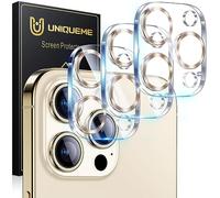 UniqueMe for 3 Pack iPhone 15 Pro/iPhone 15 Pro Max Camera Lens Protector, [Drop Protection] [Case Friendly] 9H Tempered Glass Camera Cover Screen [Update New Version] - Gold