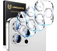 UniqueMe for iPhone 15 Pro/iPhone 15 Pro Max Camera Lens Protector, [Drop Protection] [Case Friendly] 9H Tempered Glass Camera Cover Screen [Update New Version] - Glitter Silver 3 Pack