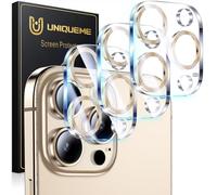 UniqueMe for iPhone 16 Pro/16 Pro Max Camera Lens Protector - 3 Pack Ultra HD Tempered Glass Camera Len Protection Cover [Case Friendly] [Scratch-Resistant] [Night Shooting Mode]-Golden
