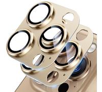 UniqueMe for iPhone 16 Pro/iPhone 16 Pro Max Camera Lens Protector - 2 pack [Strong Drop Protection] [Not Easy to Fall-off] Metal Ring Tempered Glass Rear Camera Screen Cover - Gold