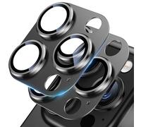 UniqueMe for iPhone 16 Pro/iPhone 16 Pro Max Camera Lens Protector - 2 pack [Strong Drop Protection] [Not Easy to Fall-off] Metal Ring Tempered Glass Rear Camera Screen Cover - Gray