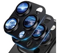 UniqueMe for iPhone 16 Pro/iPhone 16 Pro Max Camera Lens Protector - 2 pack [Strong Drop Protection] [Not Easy to Fall-off] Metal Ring Tempered Glass Rear Camera Screen Cover - Black