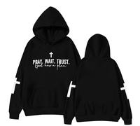 UNIQUEONE Christian Hoodies for Women Faithful Jesus Sweatshirt Religious Pray Wait Trust Graphic Pullover Tops, Black, XXL