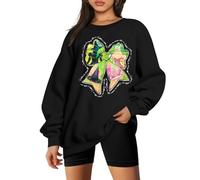 UNIQUEONE Halloween Spooky Season Sweatshirt Women: Oversized Black Cat Ghost Sweatshirts Fall Embroidered Pullover Top, Black-9, XL