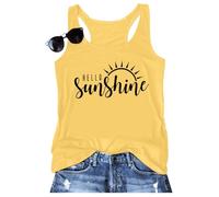 UNIQUEONE Hello Sunshine Tank Tops for Women Summer Sleeveless Graphic Print T Shirt Nature Shirt Vacation Shirt - Yellow - Medium