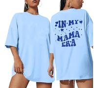 UNIQUEONE Mama Shirts for Women Mommy Tshirt: in My Mama Era Shirt Funny Mom Graphic Tees Oversized Tops, Light Blue, S