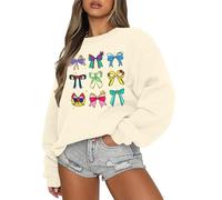 UNIQUEONE Oversized Bow Sweatshirt Womens Magic Kingdom Tee Shirt Colorful Pastel Bows Graphic Sweatshirts Holiday Pullover, Apricot, XL