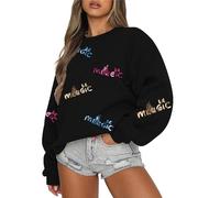 UNIQUEONE Oversized Bow Sweatshirt Womens Magic Kingdom Tee Shirt Colorful Pastel Bows Graphic Sweatshirts Holiday Pullover, Black 1, XL