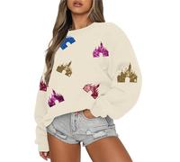UNIQUEONE Oversized Bow Sweatshirt Womens Magic Kingdom Tee Shirt Colorful Pastel Bows Graphic Sweatshirts Holiday Pullover, New Apricot, XL