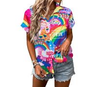 UNIQUEONE Pride Outfits for Women LGBT Shirts - Rainbow Graphic Tees Inspirational V Neck T-Shirt Short Sleeve Button up Tops, Red, XXL