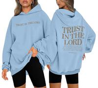 UNIQUEONE Trust in the Lord Christian Hoodies - Faith Religious Graphic Sweatshirts Women Bible Verse God Pullover Tops, Blue, Medium