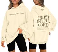 UNIQUEONE Trust in the Lord Christian Hoodies - Faith Religious Graphic Sweatshirts Women Bible Verse God Pullover Tops, Apricot, Medium